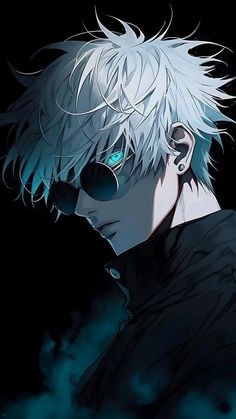 an anime character with white hair and piercings on his ears, staring at the camera