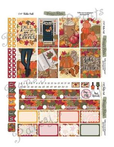 a planner sticker with fall leaves and pumpkins