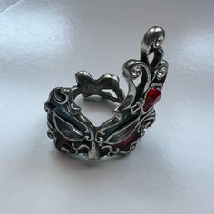 Alchemy Masquerade Mask Ring With Mini Crystals And Red Gem. Size 7. New With Tag. Adjustable Red Metal Rings, Unique Red Metal Rings, Elegant Red Metal Rings, Adjustable Silver Jewelry For Masquerade, Nickel-free Red Ring Jewelry, Mini Crystals, Masquerade Theme, Grunge Outfit, Aesthetic Grunge Outfit