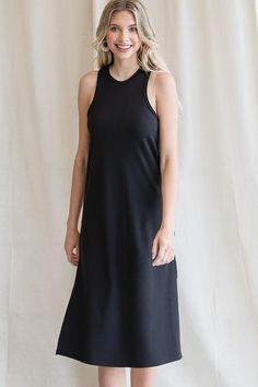 SLIM FITTING RIBBED SLEEVELESS MIDI DRESS WITH SIDE SLITS-Black – Mota Boutique Black Summer Sleep Dress, Black Relaxed Fit Dress For Loungewear, Black Longline Daywear Dress, Black Spring Loungewear Dress, Black Longline Dress For Daywear, Spring Black Dresses For Loungewear, Black Dress For Spring Loungewear, Black Sleep Dress For Spring, Black Spring Sleep Dress