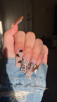 Spooky Nails, Halloween Acrylic, Fall Nail Ideas, October Nails, Fall Acrylic Nails, Classy Acrylic Nails, Long Acrylic Nails Coffin