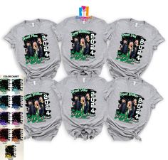 four t - shirts with the same image on them, all in different colors and sizes