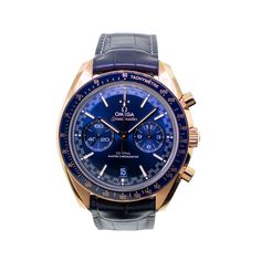 Description Guaranteed Authentic Omega Speedmaster Racing Chronograph watch with a 44.25 mm Rose Gold case, a Blue Index Dial. Rose Gold case is complemented by a blue ceramic bezel and presented on a blue leather strap. This fine timepiece is Water resistant up to 50 meters. There is a distinctive racing style minute-track which gives the watch its name. There are also two blued subdials as well as a 6 o’clock date window that blends with the color of the dial. This watch is unworn, brand new. It comes with a Two Years Warranty from Da Vinci Fine Jewelry, Inc., a Omega box, Omega Papers, and certified retail appraisal from Da Vinci Fine Jewelry. Details BRAND Omega COLLECTIONS Speedmaster Racing Model 329.53.44.51.03.001 MOVEMENT Automatic SIZE 44.25mm CASE MATERIAL 18K Rose Gold BEZEL Bl Luxury Blue Chronograph Watch With Round Dial, Blue Leather Chronograph Watch With Tachymeter, Luxury Blue Chronograph Watch With Subdials, Blue Leather Chronograph Watch With Subdials, Luxury Blue Chronometer Watch, Blue Chronograph Watch With Chronometer For Business, Luxury Blue Watches For Business, Luxury Blue Leather Watches, Luxury Blue Leather Watch