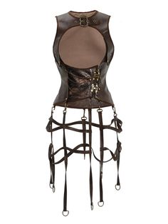 Brown PU Leather Vintage Steampunk Waistcoat Detachable Birdcage Elegant Steampunk, White Goth, Open Bust