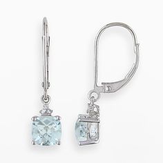 Achieve a sophisticated look with these lovely drop earrings.Earring Details: Length: 1 in. Closure: leverback Metal: 10k white gold Stone Details: Stone type: genuine aquamarine Cut: cushion Setting: prong Diamond Details: Total weight: less than 1/10 ct. Cut: round Color: G-I Clarity: I1-I2 Setting: prong Image(s) may be enlarged to show detail. Diamond weights are approximate. Diamond total weights may vary between .01 and .08 ct. Some diamonds have fewer than 17 facets.  Size: One Size. Colo