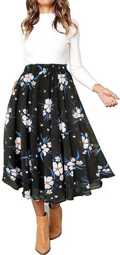 PRICES MAY VARY. 100% Polyester Imported Elastic closure Machine Wash Thoughtful lining design,Fully Lined to the bottom of the bohemian style, midi skirt,Not see-through and Elastic not Tight or Scratchy,No matter what your figure is, there is enough stretch in the waist to easily put on and take off. This  Boho Floral Print midi length has a soft and breathable fabric,and Fluttering with the wind when walking, will make you more attractive and charming. Occasions:The Stretchy High waisted skir Bohemian Midi-length Flowy Maxi Skirt, Vacation Pleated Flared Maxi Skirt, Pleated Flared Maxi Skirt For Vacation, Bohemian Midi Skirt With Floral Print, Spring Chiffon Flared Skirt, Flowy Gathered Skirt For Vacation, Flowy Floral Print Beach Skirt, Floral Print Midi Skirt For Beach, Beach Floral Print Midi Skirt