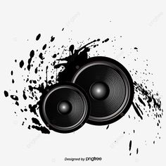 two speakers with black paint splatters on them