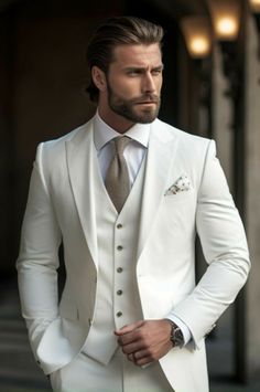 Groom Suit White, White Wedding Suits For Men, White Tuxedo Wedding, Custom Suits Men, White Wedding Suit, Wedding Tux, Mens Wedding Attire, White Elegance