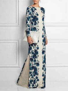 Gaun Fashion, Jersey Maxi Dress, فستان سهرة, Maxi Jersey Dress, Printed Long Dresses, Elegant Dresses For Women, Prom Dresses Long With Sleeves, Long Sleeve Floral Dress