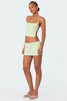 PRODUCT INFO Top Halter tie closure Double back tie Slinky fabric Matching set Polyester, Spandex Model wears size S Model height is 5'11 Item care: Wash with similar color Senior Spring Break Outfits, Mini Skirt Sets, Acl Outfits, Matching Skirt And Top Set, Visionary Fashion, Fabric Matching, Tie Back Top, Maxi Rok, Top Halter