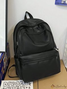 BirdinBag - Black Minimalist PU Backpack - Ideal for Women, Rookies & Professionals Black Rectangular Study Backpack, Black Backpack With Zipper Closure For Study, Functional Black Backpack For Study, Functional Black Bag For Study, Black Minimalist, Backpack For Women, Backpack Material, Word Wrap, Classic Backpack