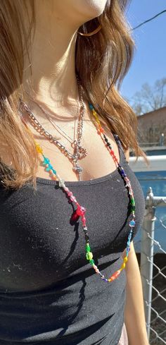 Necklace Arrangement, Funky Adjustable Jewelry With Colorful Beads, Artsy Multicolor Festival Necklaces, Funky Multicolor Beaded Necklace, Fun Multicolor Beaded Chain Jewelry, Artsy Multicolor Necklace For Festivals, Colorful Funky Jewelry, Funky Beaded Jewelry For Friendship, Rave Jewelry For Music Festival With Adjustable Fit