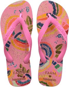 Top Farm, Flip Flops For Women, Comfortable Flip Flops, Rubber Flip Flops, Pink Bird, Leaf Green, Tropical Fruits, Summer Feeling, Farm Rio