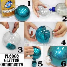 the instructions for how to make an ornament with blue and white glitters