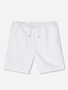 Our Sydney shorts in white are cut for a regular fit for the perfect, warm weather ready style. We have developed a mid-weight, beautifully soft and breathable pure linen that will keep you cool and comfortable in even the hottest of conditions. This made in Italy fabric is finished by being piece-dyed before construction for a bright and vibrant pure white. The Sydney short features a curved back yoke for a great fit and an elasticated waistband with drawcord for comfort. The front of the short Classic White Bottoms With Built-in Shorts, White Bermuda Shorts With Built-in Shorts For Vacation, White Bermuda Shorts For Summer Vacation, White Bermuda Shorts For Vacation, Classic White Shorts With Pockets, White Bermuda Cotton Bottoms, Classic White Bermuda Shorts, White Relaxed Fit Bermuda Shorts, White Linen Bermuda Shorts For Summer