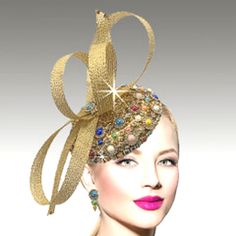 This Exquisite Multi Colored Jewel Encrusted "Juliet Capped" Fascinator Will Wow As It Riskishly Rises A Quarter Angle High Upon Your Head, Supporting A Dramatic Array Of Loops And Jewels! The Lush Velvet Inner Lined Headband Prevents Slippage. These Dazzling Jewels Are Set Against A Sleek Gold Backdrop Displaying Royalty, Sophistication, And Elegance. Whether It's The Kentucky Derby, A Tea Party, Special Event, Wedding, A Day At Annother Equestrian Event, Church, Or Any Fitting Occasion, This F Classy Hats, Headband Fascinator, Jewel Encrusted, Gold Backdrop, Crown Hat, Jeweled Headband, Fascinator Headband, Elegant Hats, Wedding Fascinators