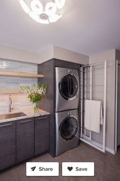 a washer and dryer in a small room