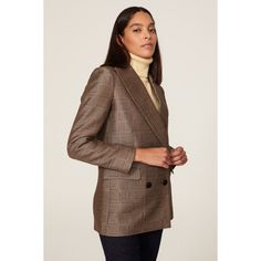 Brown jacquard (100% Viscose). Jacket. Long sleeves. Front button closure. 29" from shoulder to hemline. Imported. Jacquard Blazer With Notch Lapel For Work, Fitted Double-breasted Tweed Jacket For Fall, Fall Jacquard Blazer For Workwear, Fitted Jacquard Blazer For Spring, Long Sleeve Jacquard Blazer For Work, Long Sleeve Jacquard Outerwear For Fall, Single-breasted Jacquard Outerwear With Long Sleeves, Fall Jacquard Outerwear With Long Sleeves, Formal Long Sleeve Jacquard Outerwear