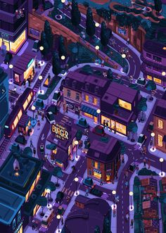 an animated city with lots of buildings and lights