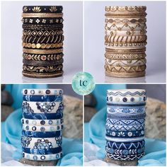 Introducing our exquisite collection of handcrafted bangles, meticulously designed with intricate beadwork. These stunning bangles feature a captivating blend of blue, white, and black hues, adding a touch of elegance to any outfit. Inspired by traditional craftsmanship, each piece showcases the artistry and attention to detail that goes into creating these timeless accessories. Elevate your style with these beautiful bangles that effortlessly combine tradition and contemporary fashion. Black Bangles, Fabric Bangles, Beautiful Bangles, Homemade Scented Candles, Thread Bangles Design, Bangle Box, Unique Bangle, Creative Jewelry Photography, Pretty Jewelry Necklaces