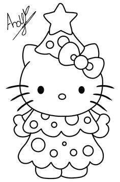 the hello kitty coloring page has been created to look like it is wearing a party hat