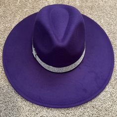 Brand New! Party Hat With Rhinestones And Flat Brim, Wide Brim Hat With Rhinestones, Purple Fedora Hat For Party, Trendy Party Hats With Rhinestones, Trendy Rhinestone Party Hats, Purple Hats, Purple Rhinestone, All Things Purple, Brim Hat