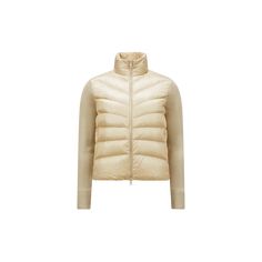 A classic Moncler design, this padded cardigan can easily be worn alone or layered under coats and jackets. Crafted from the softest wool, the lightweight knit is enhanced with a down-filled front and back. Luxury Beige Cardigan, Cream Wool Outerwear For Layering, Fitted Luxury Beige Cardigan, Luxury Fitted Beige Cardigan, Fitted Beige Merino Wool Outerwear, Luxury Outerwear For Winter Layering, Classic Beige Merino Wool Outerwear, Cream Merino Wool Outerwear For Work, Merino Wool Cream Outerwear For Work