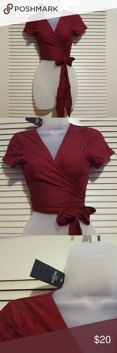 HOLLISTER WRAP AROUND SHIRT😍 Burgundy wrap around shirt for Summer it wraps around beatyfully Hollister Tops Wrap Around Shirt, Hollister Tops, Wrap Around, Hollister, Wrap Dress, Fashion Design, Dresses