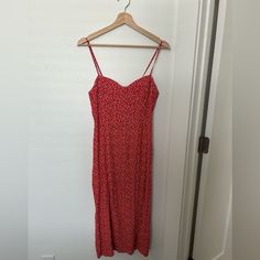 Brand New Never Worn 100%Poly 100% Viscose Red Spaghetti Strap Midi Dress For Brunch, Red Midi Dress With Spaghetti Straps For Brunch, Red Floral Print Sundress For Day Out, Red Maxi Dress With Spaghetti Straps For Brunch, Red Floral Print Sundress For Brunch, Red Floral Print Sundress With Spaghetti Straps, Red Sundress Midi Dress For Brunch, Red Sundress For Brunch, Red Casual Midi Dress With Spaghetti Straps