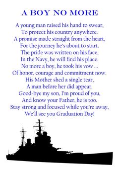 a poem written in blue ink on white paper with an image of a navy ship