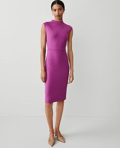 Endlessly flattering, our mock neck sheath midi dress is a silhouette for all seasons. Mock neck. Cap sleeves. Hidden back zipper with hook-and-eye closure. Back vent. Lined bodice.,Hit:Hits at knee,Imported:Imported,Length:26" from natural waist,Fabrication:Shell: 66% Rayon, 30% Nylon, 4% Spandex; Lining: 100% Polyester,Garment Care:Machine Washable Mock Neck Sheath Midi Dress - Curvy Fit by Ann Taylor Size regular - 4 Fresh Fuchsia Women's Sheath, Curvy, Mock, Neck, Sleeveless, Dresses, Shell 66%, Rayon, 30%, Nylon, 4%, Spandex Lining 100%, Polyester, Machine, Washable Dress Curvy, Sheath Midi Dress, Sleeveless Dresses, Blazer And Skirt, Midi Sheath Dress, Line Shopping, Curvy Dress, Fuchsia Color, Petite Fashion