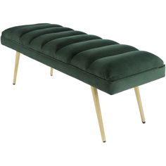 a green bench with wooden legs on a white background