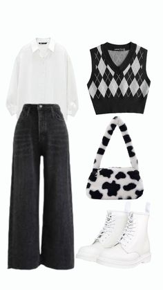 Black And White Outfit, Modesty Outfits, Fashion Top Outfits, Korean Casual Outfits, Casual Preppy Outfits, Casual Day Outfits