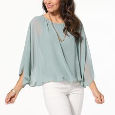 WynneLayers Chiffon Cocoon Top  A flattering cocoon shape, woven chiffon material and a knit tank lining add a cozy-chic layer to your fave everyday, all-season looks. Chic Chiffon Blouse For Layering, Chic Flowy Chiffon Blouse, Flowy Chiffon Chic Blouse, Flowy Solid Chiffon Blouse, Elegant Chiffon Tops For Layering, Sheer Flowy Chiffon Top, Flowy Chiffon Casual Blouse, Flowy Casual Chiffon Blouse, Casual Flowy Chiffon Blouse