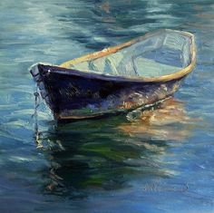 a painting of a boat in the water