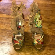 Brand New. Never Worn. Multi Colored Heels Heel Styles, Rose Heels, Funky Heels, Fashion Fairytale, Multi Colored Heels, Mcbling Fashion, 90s Y2k Fashion, Colored Heels, Outfit Inso