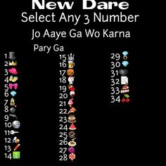 the new dare select any 3 number for each character in this game, you'll be able to choose from