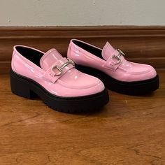 Never Worn Absolutely Perfect Steve Madden Brand Pink Patent Leather Loafers. Has A Platform Sole And Perfect Fun Pair Of Shoes For Anyone! Has Silver Detail Across Top Of Shoe. Pink Flat Heel Loafers For Office, Pink Casual Loafers For Office, Casual Pink Loafers For Office, Platform Patent Leather Loafers With Round Toe, Slip-on Platform Patent Leather Loafers, Pink Flat Heel Loafers For Workwear, Trendy Pink Flat Heel Loafers, Trendy Low-top Loafers For Office, Pink Leather Loafers With Flat Heel