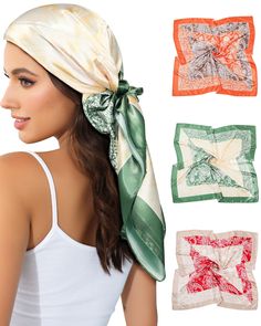 PRICES MAY VARY. SATIN SCARF FOR HAIR IS COMFORTABLE TO WEAR - The head scarf for women is made of satin fabric, soft, smooth, shiny, breathable, and comfortable to wear. Beautiful prints add glamour to your outfit. LARGE HAIR SCARF MEETS YOUR WEARING NEEDS -The silk scarf for women size is 35 x 35 inches, which can meet your different wearing needs. Whether worn on the head, body or as an accessory, it is very suitable. SILK HEAD SCARF CAN BE WORN IN MANY WAYS - The hair bandana is a versatile Bohemian Red Headscarf For Summer, Red Bohemian Headscarf For Summer, Multicolor One Size Shawl Headscarf, Silk Scarf For Hair, Casual Adjustable Red Headscarf, Satin Head Scarf, Hair Wraps For Sleeping, Multicolor Bohemian Headscarf, Scarf For Hair