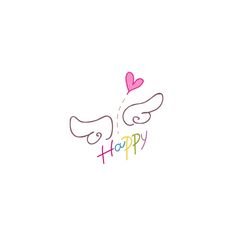 the words happy are drawn in pink and purple on a white background with an image of two