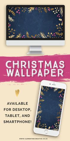 the christmas wallpaper is displayed in front of a computer screen and phone on top of it