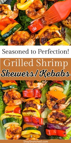 grilled shrimp skewers with peppers and onions