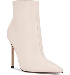 Nine West Farrah Leather Stiletto Bootie | Nordstromrack Elegant Pointed Toe Heeled Boots With Zipper, Fitted Heeled Boots With Zipper And Pointed Toe, Chic High Ankle Heels With Zipper Closure, Chic Pointed Toe Boots With Zipper Closure, Chic High Heel Boots With Side Zipper, Nine West, Bootie, Ankle Boot, Sleek