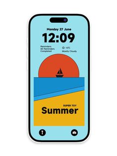 a cell phone with the text summer on it and an image of a boat in the water