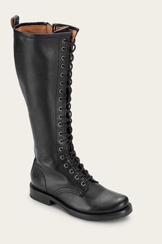 Buy the Veronica Combat Tall Boot and more leather shoes, bags, and accessories, all made with quality leathers and materials by The Frye Company. Tall Combat Boots, Quality Leather Boots, The Frye Company, Black Boots Tall, Tall Boot, Combat Boot, Military Boots, Leather Boots Women, Boots Knee