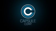 the logo for capsule corp is shown in blue and white on a black background