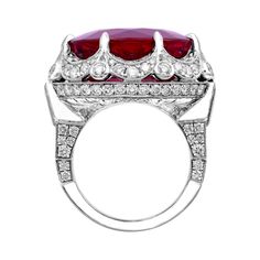 A Rear Vintage find! This Platinum 27.25ct ound Red Rubellite Tourmaline Diamond. Ring is truly Gorgeous and one of a kind! Bright Red Rubellite Tourmaline Color is captivating, extremely bright and vibrant Diamond setting performed in a Art-Deco traditions highlighting the stone and delivers massive fine look! An amazing Red color looks like a Raspberry wine that is playing colors on the sun - stunning. Rubellite quality is breathtaking extremely Brilliant, very Clean which is rare for Tourmali Vintage Gemstone Ring, Diamond Ring Drawing, Red Diamond Ring, Rubellite Ring, Raspberry Wine, Red Jewellery, Mens Diamond Jewelry, Cad Designer, Gemstone Rings Vintage