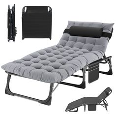 a gray and black reclining chair with arm rest