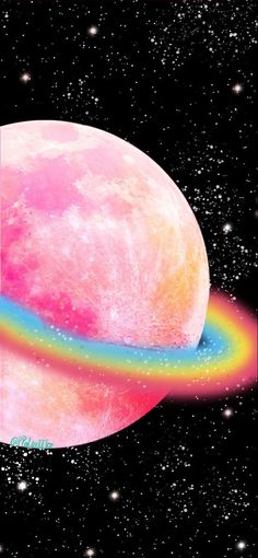 an artist's rendering of a rainbow - colored object in front of the moon