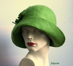 Green felt hat, Millnery felt hat, Green felt hat, Cloche hat, Felted Hats, felt hat, Cloche Hat,Flapper Hat, Art Hat, Art Deco hat, 1920s hat, Art Hats, hat, cloche , 1920's hat, Gatsby's hat, Mrs Fisher hat Hats&Caps Accessories Handmade Great, very flattering hat ! The hat is soft, very pleasant to the touch, nicely placed on the head. Special and unique ! Sophisticated and elegant ! I can make this hat in other colors and sizes. Made just for you As the base for my works I use great mate Green Brimmed Winter Costume Hats, Green Short Brim Felt Hat For Kentucky Derby, Green Winter Costume Hats And Headpieces, Vintage Wide Brim Green Hat, Classic Green Hat For Kentucky Derby, Vintage Green Wide Brim Hat, Green Wide Brim Mini Hat For Winter, Retro Green Wide Brim Hat, Vintage Green Hat With Short Brim